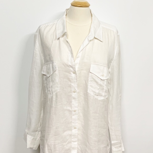UNTUCKit Tops - UNTUCKit | White Linen Button-up Blouse SZ 16 UNTUCKit Tops - UNTUCKit | White Linen Button-up Blouse SZ 16